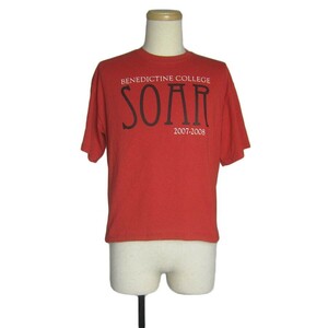 Tシャツ スクール カレッジプリントTシャツ 赤色 GILDAN 文字Bに十字 翼 メンズ Mサイズ 古着 半袖