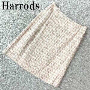 Harrods ハロッズツイードカジュアルスカートピンク×ホワイトカジュアル イベント セレモニー ビジネス オフィス ポケット無 ２ B4991