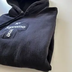 【 M 】紺 シュプリーム Cross Box Logo Hooded パーカー