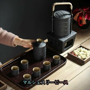 酒器セット 酒燗器 とっくり 日本酒セット 熱燗 酒器 ウォーマーポッ セラミック黒釉酒セット 冷酒 温酒 焼酎 茶用 酒燗器 業務用 ブラック