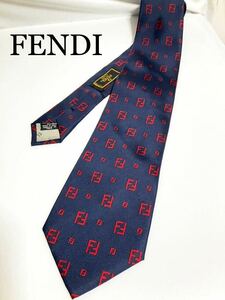 美品　フェンディFENDI ネクタイ　ネイビー系　ズッカ F柄　　送料185円〜（追跡付）ブランドネクタイ