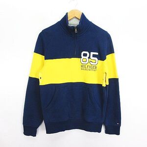 トミーヒルフィガー TOMMY HILFIGER トレーナー スウェット 長袖 ハイネック ハーフジップ ロゴ 裏起毛 S ネイビー×イエロー ※EKM メンズ