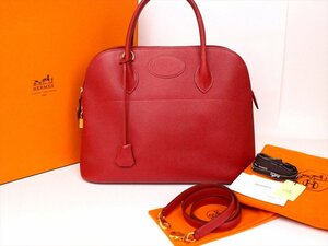 HERMES【エルメス】ボリード35☆赤系×ゴールド金具☆○W刻印1993年☆ハンドバッグ☆ショルダー☆カデナ☆ロゴ☆レディース☆パーティー