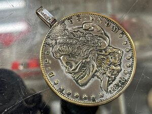 純銀925バチカン使用 1878 モルガン コイン スカル エングレービング 彫金 レプリカ 裏イーグル 1ドル銀貨 インディアンジュエリー