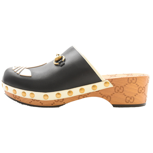 GUCCI グッチ×adidas clog sandals 702252 アディダス クロッグ レザー フロントロゴサンダル GG柄 ブラック