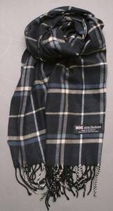 ＊新品＊スコットランド製 暖かカシミア100％　おしゃれなネイビーチェック柄マフラー　Scottish Cashmere Scar