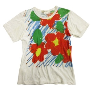 14ss コムデギャルソン COMME des GARCONS プリント Tシャツ カットソー 花柄 フラワー XS 白 ホワイト レディース