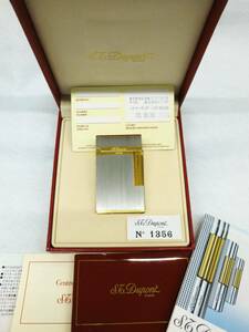 美品 着火OK☆S.T.Dupont デュポン 1356 シルバー×ゴールド ローラーガスライター 喫煙具 カード 冊子 ケース付 