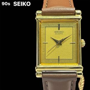 未使用 高級 90s セイコー ソシエ クォーツ 電池交換済 日本製 腕時計 SEIKO ゴールド文字盤 ヴィンテージ アンティーク レディース