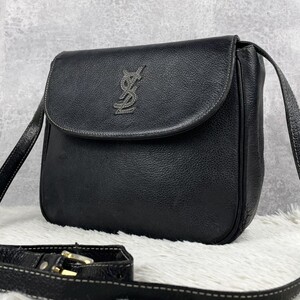 超希少品 Yves saint Laurent イヴサンローラン 2WAY ショルダーバッグ ハンドバッグ 肩掛け オールレザー フラップ YSL 3層 多収納 紺