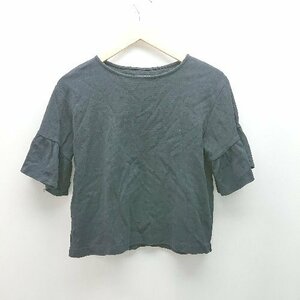 ◇ LOWRYS FARM カジュアル シンプル フリル袖 無地 夏 サマー 半袖 Tシャツ サイズL ブラック レディース E