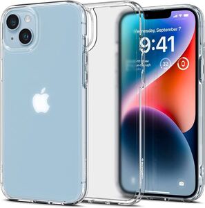 2303402☆ Spigen iPhone14Plus ケース クリア 半透明 マット感 衝撃吸収 耐衝撃 ストラップホール付き 指紋防止 黄変なし 画面保護 レンズ