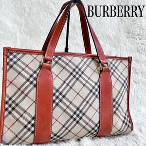 希少 BURBERRY レザー 切り替え ノバチェック トートバッグ 大容量 バーバリー ハンドバッグ バーバリーブルーレーベル