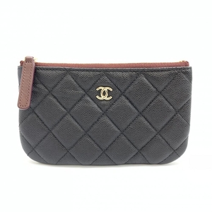 美品 CHANEL シャネル A82365 マトラッセ キャビアスキン クラッシックミニポーチ 黒 ブラック ココマーク ブランド 管理RT37116