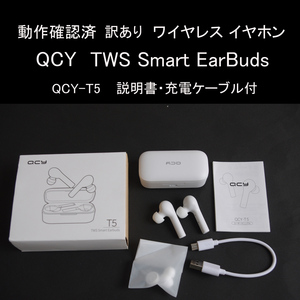★動作確認済 訳あり QCY ワイヤレス イヤホン TWS Smart EarBuds QCY-T5 説明書・充電ケーブル付 ホワイト #3716