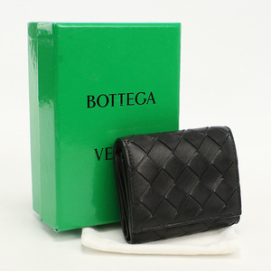 中古ボッテガヴェネタBOTTEGA VENETA イントレチャート 三つ折りファスナーウォレット ラムスキン ブラック ランク：AB us-2 レディース