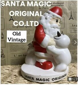 希少80s-90sヴィンテージ雑貨Santa Magicサンタマジックスノーマンサンタクロース陶器人形貯金箱SANTA MAGIC CO.LTD