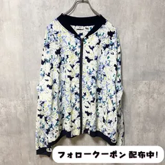 古着 used　CATO　長袖フルジップジャケット　ブルゾン　アウター　花柄　ヴィンテージ　白　ネイビー　