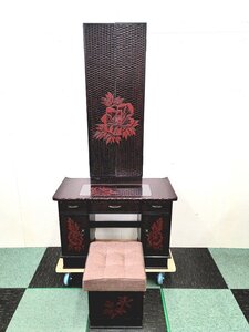 ★直接引取り歓迎★ 鎌倉彫り 三面鏡 化粧台 ドレッサー 鏡台 伝統工芸品 民芸品 メイク台 和風 和家具 インテリア