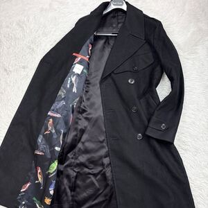 【極美品Lサイズ!!!】現行 Paul Smith ポールスミス チェスターコート ダブル 裏地 鳥 バード マルチカラー 黒 ブラック メンズ