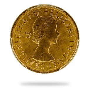 1958年 イギリス ソブリン金貨 エリザベス２世　PCGS MS65＋　アンティークコイン　