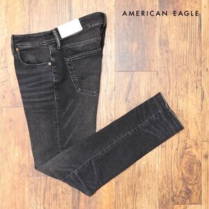 AMERICAN EAGLE/32インチ/美脚デニムパンツ 0117-5356 抜群の伸縮性◎ ウォッシュ加工 ロック ストリート 新品/黒/ブラック/ih270/