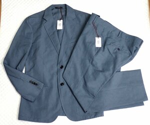 新品タグ付き 未使用 美品 エルメス 春夏 リネン混 メンズ スーツ 46 サマースーツ ジャケット パンツ ブルー グレー 50
