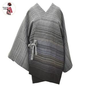 1円 美品 道中着 ウール グレー 紺 身丈80cm 着物 同梱可 【kimonomtfuji】 1nfuji46709