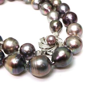 1円〜!!《K14WG 南洋黒蝶真珠ネックレス》J 約53.7g 約43.0cm 約9.5-10.5mm珠 pearl パール necklace プリンセス EB9/E E183