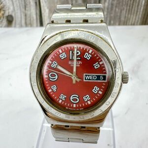 A2411-5-7 １円スタート 不動品ジャンク クオーツ SWATCH 　IRONY　スウォッチアイロニーレディース腕時計シルバー　 赤文字盤　デイデイト