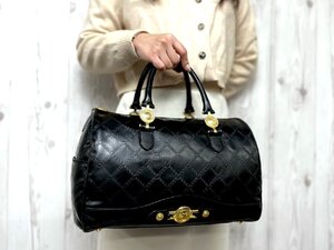 極美品 GIANNI VERSACE ジャンニ ヴェルサーチ メデューサ ヴィンテージ ボストンバッグ ハンドバッグ バッグ PVC×レザー 黒 78916Y