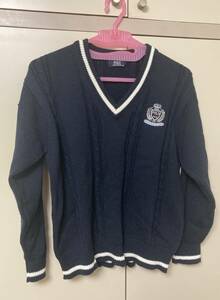 ●キッズ　POLO Vネック　ニット　綿混セーター　スクールセーター　ネイビー色　サイズ140 （86）