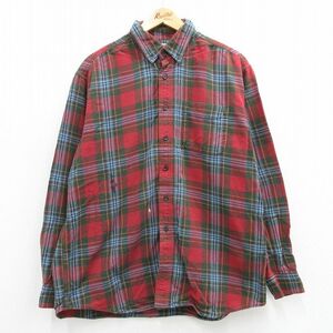 XL/古着 エルエルビーン LLBEAN 長袖 フランネル シャツ メンズ 00s 大きいサイズ コットン ボタンダウン エンジ他 チェック 23oct18