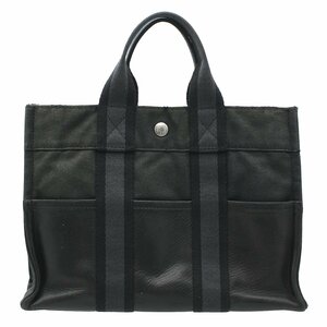 ★A2737 エルメス フールトゥPM ハーフレザー ハンドバッグ ブラック×ダークグレー HERMES メンズ レディース★