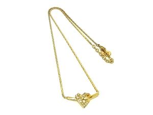 1円■美品■ ChristianDior クリスチャンディオール ヴィンテージ ラインストーン ネックレス ペンダント アクセサリー ゴールド系 FL2124