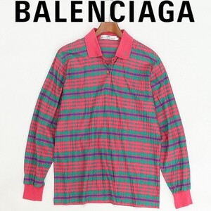 美品 ヴィンテージ◆BALENCIAGA SPORTS バレンシアガ 総柄 ロゴ刺繍 コットン 長袖 ポロシャツ M