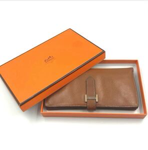 HERMES エルメス ベアンスフレ ヴォーエプソン 財布 ゴールド ゴールド金具 □M:2009年 エプソン 長財布 ベアン ブラウン 箱付 ウォレット