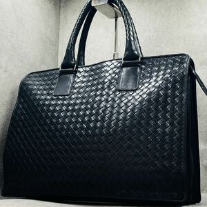 美品/A4可●BOTTEGA VENETA ボッテガヴェネタ メンズ ビジネス トートバッグ ハンド ブリーフケース イントレチャート ブラック レザー 革