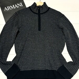 未使用級/XLサイズ相当●アルマーニ エクスチェンジ ニット ハーフジップ ARMANI EXCHANGE プレートロゴ 凸凹 3D ワッフル風 エンボス