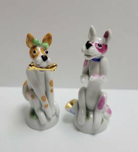 ◆1円～◇【2つ】Meissen マイセン 手捻り ハンドペイント 犬 ドッグ アニマル フィギュリン オブジェ 飾物◇◆