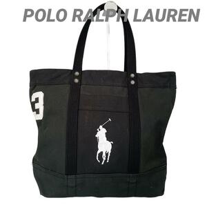 601-6 ポロラルフローレン POLO RALPH LAUREN 大きいキャンパストートバッグ 黒ブラック系