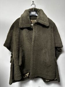 24AW Max Mara TEBE マックスマーラ テディベア ケープ ポンチ カーキ レディース ボア アルパカウール シルク