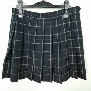 1円 スクールスカート 大きいサイズ 冬物 w72-丈44 チェック 中学 高校 ミニ丈 プリーツ 学生服 制服 女子 中古 HK7099