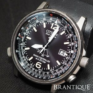 【ジャンク 充電不良】CITIZEN シチズン Eco-Drive エコドライブ H411-T004911 電波ソーラー SS ブラック文字盤 メンズ 腕時計 「23804」