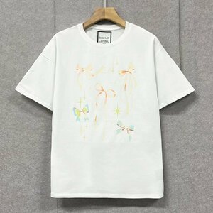 新作ヨーロッパ製※定価2万◆ブルガリア発※RISELIN 半袖Tシャツ 上質 綿100％ 通気 涼しい 薄手 リボン柄 着せ 可愛い レディース L/48