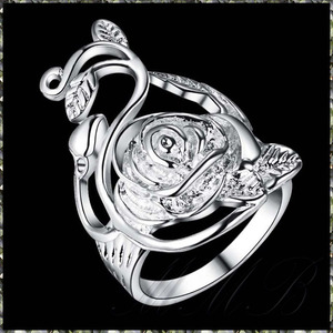 [RING] 925 Sterling Silver Plated Luxury Beautiful Rose HUGE ローズ 薔薇 (バラ) リング 16号 【送料無料】