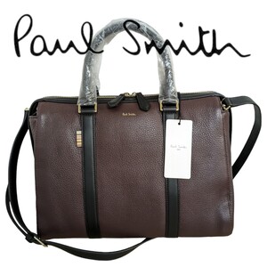 新品 ポールスミス Paul Smith ショルダーバッグ テラベルレザー マルチストライプ 2wayバッグ ワイン レディース 牛革