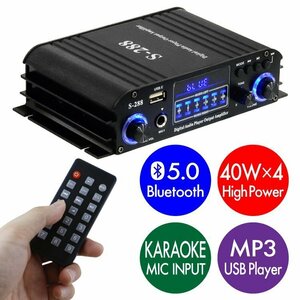 多機能4chオーディオアンプ 4×40W 汎用小型アンプ マイク入力可 カラオケ対応 MP3プレーヤー搭載 Bluetooth対応 LPS288