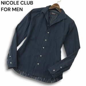 NICOLE CLUB FOR MEN ニコルクラブ フォーメン 通年 襟ワイヤー★ 長袖 スリム ストライプ シャツ Sz.46　メンズ ネイビー　A4T09519_9#C