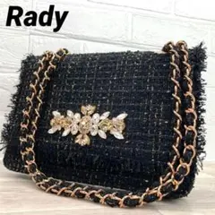 美品 Rady  ツイード ショルダーバッグ ビジュー チェーン ブラック ラメ